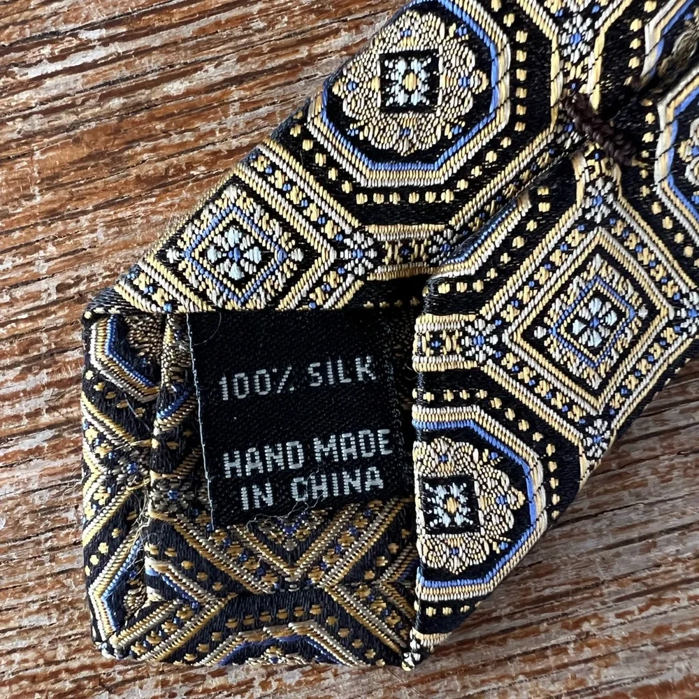 Jos. A. Bank Signature Collection Silk Tie Geometric Medallion Motif Gold
